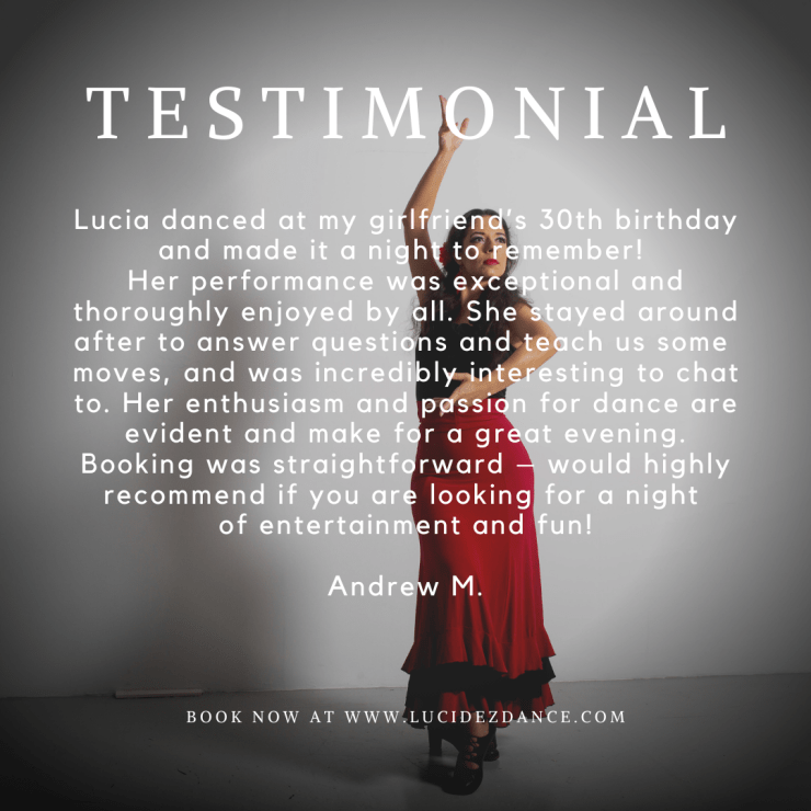 Testimonial Flamenco dancer for 30th birthday party