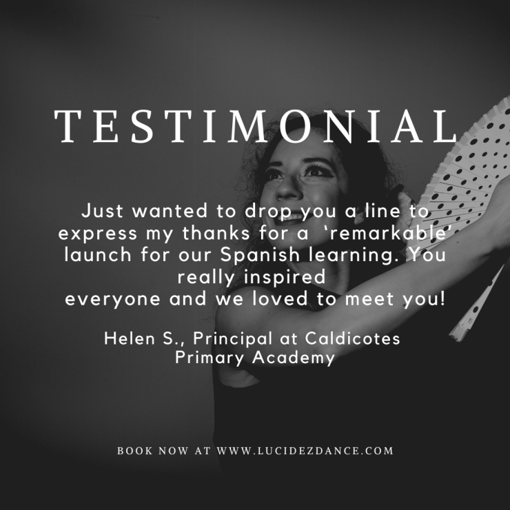 Testimonial Flamenco dancer for schools