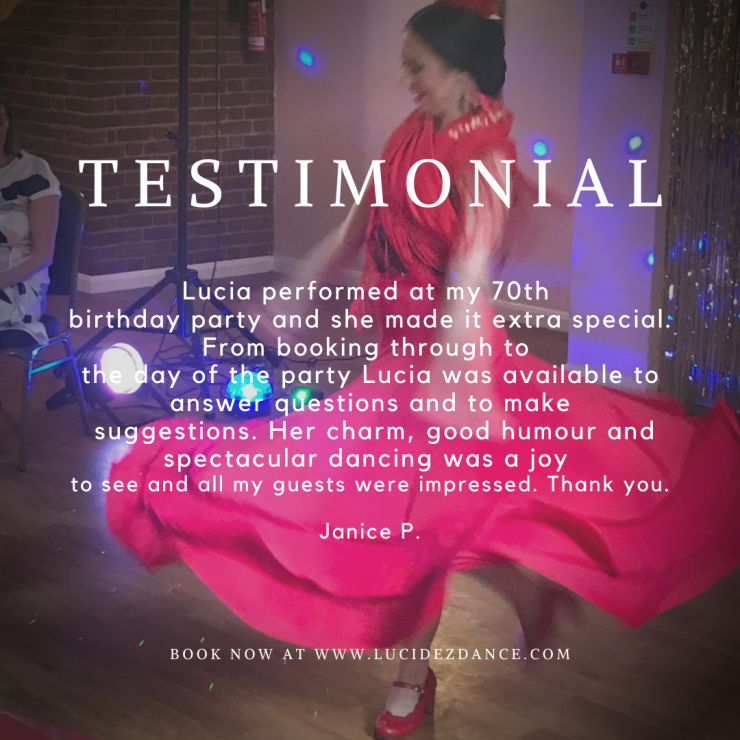 Testimonial Flamenco dancer for 70th birthday party